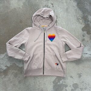 Aviator Nation Rainbow Heart Hoodie Beige Size M